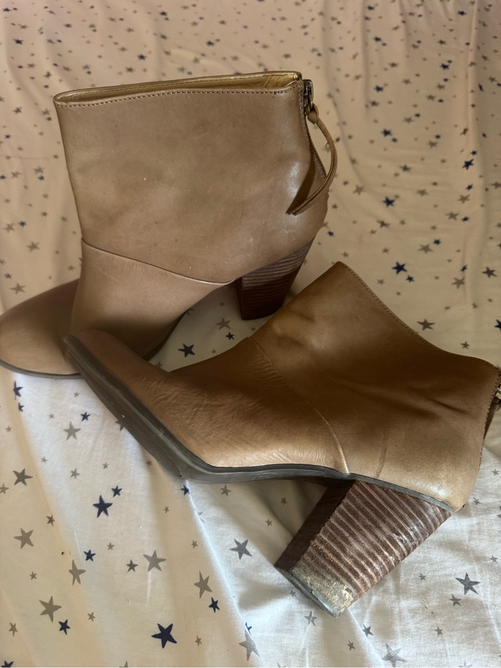 JustFab Taupe Block Heel Ankle Booties